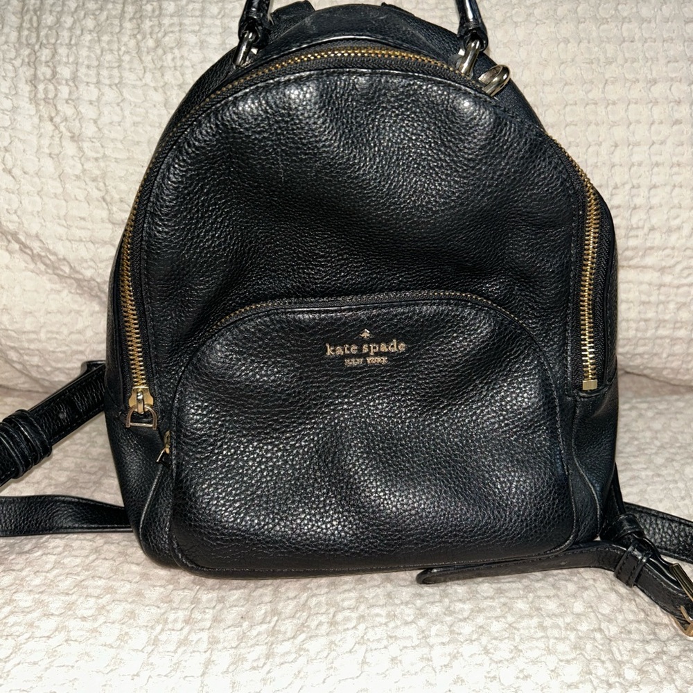Kate Spade Black Pebbled Leather Backpack with Gold Hardware